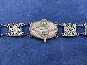 Vintage Sterling Silver Filagree Bracelet With Llammas, 7'