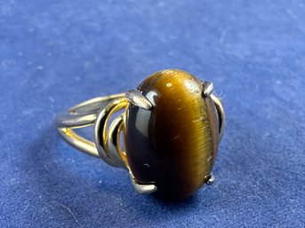 Gold Over Sterling Silver Tigers Eye Ring, Size 8