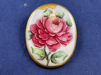 Porcelain Hand Painted Pin Brooch With Gold Accents
