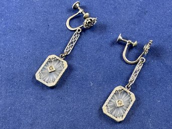Vintage Camphor Glass Screwback Earrings With Clear Stone