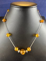 Fall Amber And Sterling Silver Bead Necklace, 16'