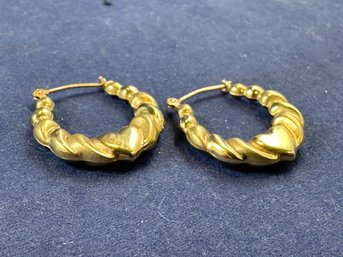 14K Yellow Gold Hoop Heart Earrings