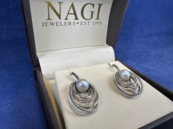 Sterling Silver And Pearl Nagi Earrings, New In Box