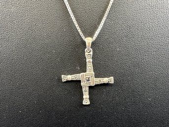 Sterling Silver Necklace With Marcasite Solvar Cross 20' Box Chain