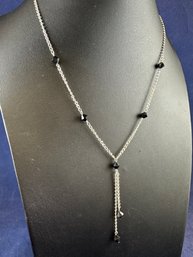 Sterling Silver Necklace With Black Crystal, 16'
