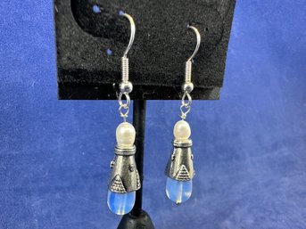 Sterling Silver, Pearl And Moonstone Dangle Earrings