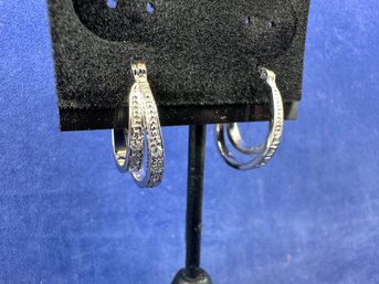 Sterling Silver And Diamond Simulant Hoop Earrings