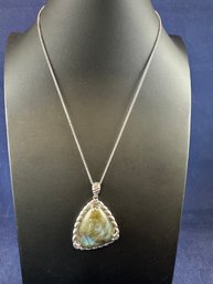 Sterling Silver Necklace With Large Triangle Laboradorite Pendant, 18'-21'