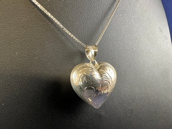 Sterling Silver Heart Pendant On Box Chain Necklace, 24'