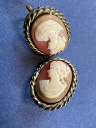 Vintage Clip On Cameo Earrings