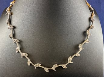 Sterling Silver Marcasite Leaf Necklace, 16'