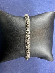 Sterling Silver And Marcasite Bracelet With Diamond Shapes, 7.5'