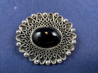 Sterling Silver &  Onyx Pendant Or Pin Brooch
