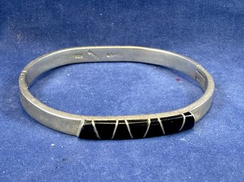 Sterling Silver & Black Onyx Hinged Bracelet, 2.75