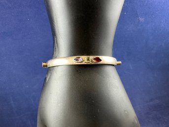 Sterling Silver Bangle Bracelet With Peridot, Garnet And Amethyst, 2.5'