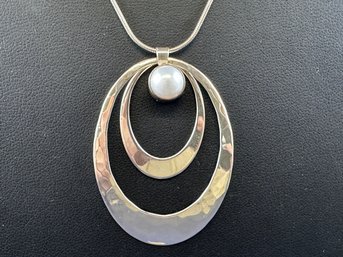 Sterling Silver & Pearl Hand Hammered Snake Chain Necklace, 18'