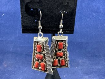 Sterling Silver Genuine Indian Handmade Coral Earrings