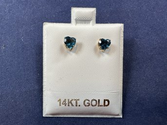 14K Yellow Gold Heart Topaz Stud Earrings