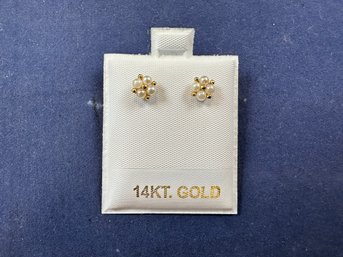 14K Yellow Gold Sead Pearl Stud Earrings