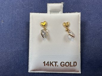 14K Yellow Gold Heart Diamond Simulant Stud Earrings