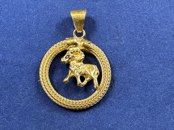 18K Yellow Gold Ram Zodiac Aries Pendant Astrological