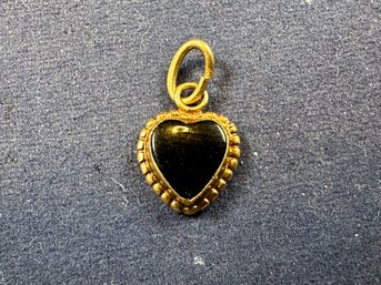 14K Yellow Gold & Black Onyx Heart Charm