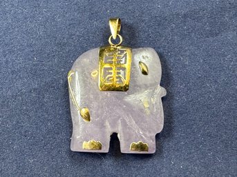 14K Yellow Gold & Purple Jade Elephant Pendant