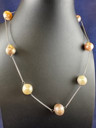 Sterling Silver Pearl & Necklace, Adjustable, 18-30'