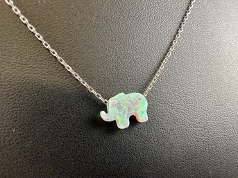 Sterling Silver And Opal Elephant Necklace, Adjustable, 16-17.5'