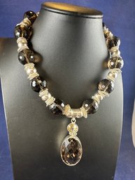Sterling Silver & Faceted Amber Quartz Necklace, 16-19'