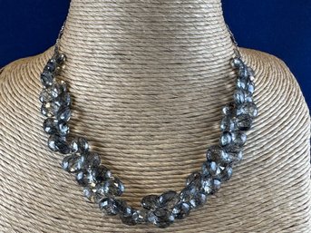 Sterling Silver And Black Tourmalinated Faceted Quartz Necklace, 16'