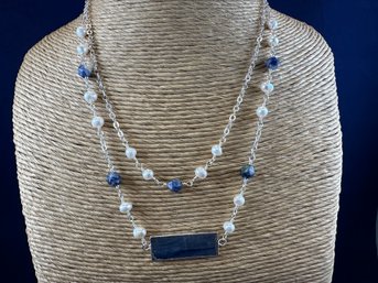Amy Kahn Russell Blue And Pearl Double Strand Necklace, 18-21'