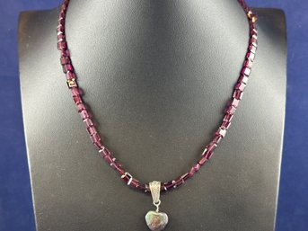 Garnet And Sterling Silver Accent Necklace With Heart Pearl Pendant, 16'