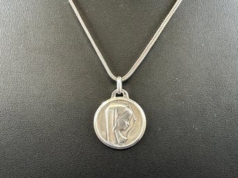 Sterling Silver Necklace With Blessed Mother Mary Pendant, 16'
