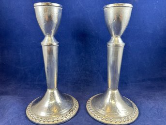 Pair Of Sterling Silver Weighted Candlesticks, 6.5' Tall