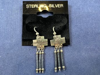 Southwest Sterling Silver Cross With Dangles Earrings