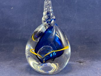 A.K Jablonski Poland Made Blue/Yellow/clear Polish Lead Crystal Paperweight - Signed