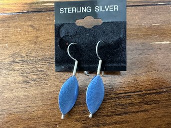 Sterling Silver Blue Shepherd Hook Modern Earrings