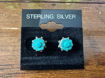 Sterling Silver Southwest Turquoise Flower Stud Earrings