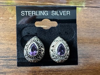 Sterling Silver And Amethyst Teardrop Stud Earrings