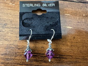 Sterling Silver And Amethyst Leaverback Earrings