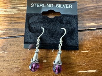 Sterling Silver And Amethyst Hook Earrings