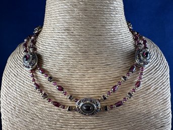 Vintage Double  Strand Grape Garnet? Station Necklace