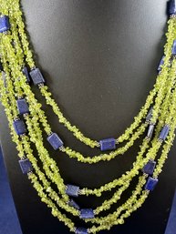 6 Strand Peridot And Lapis Sterling Silver Necklace, 16