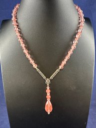 Pink Crystal With Marcasite Necklace, 16'