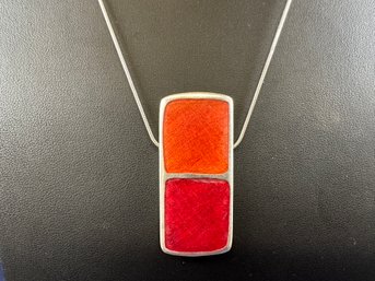 Sterling Silver Necklace With Modern Red Pendant, 16'