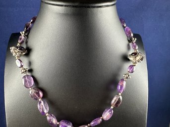 Sterling Silver And Amethyst Necklace, 16'