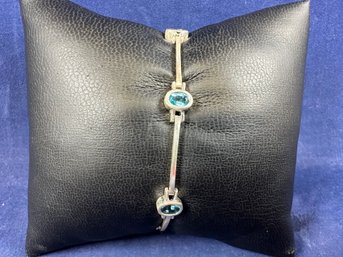Sterling Silver And Blue Topaz Station Bracelet, 7'