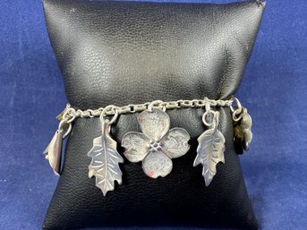 NYE Sterling Silver Flower Charm Bracelet, 7.5'