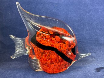 Art Glass Fish Paperweight Red Black And Clear
